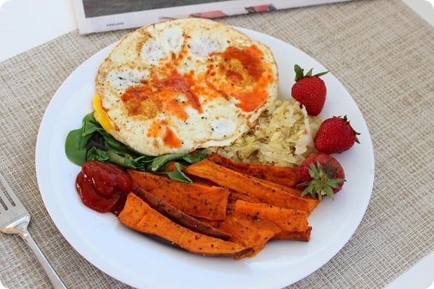 breakfast eggs sweet potato sauerkraut