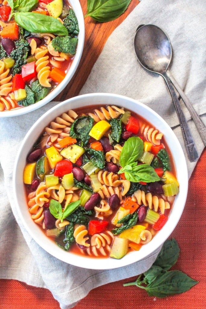 healthy vegan soup with whole wheat pasta