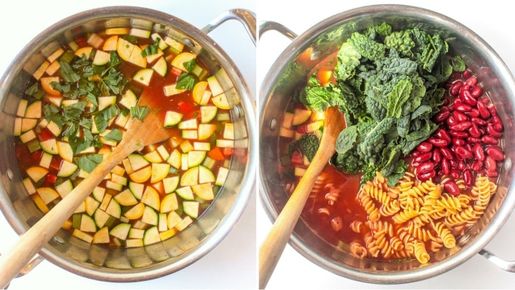 minestrone soup ingredients in a large pot