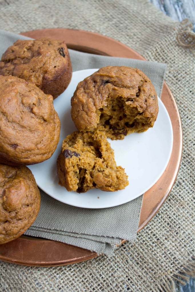 pumpkin muffins torn apart to show inside texture