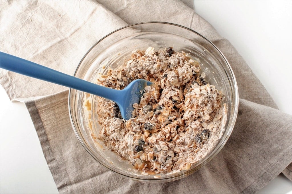 Banana coconut oatmeal Cookie dough in a bowl