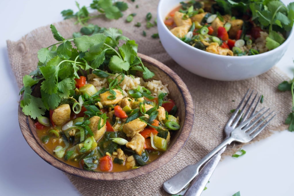 easy coconut curry with chicken in a bowl