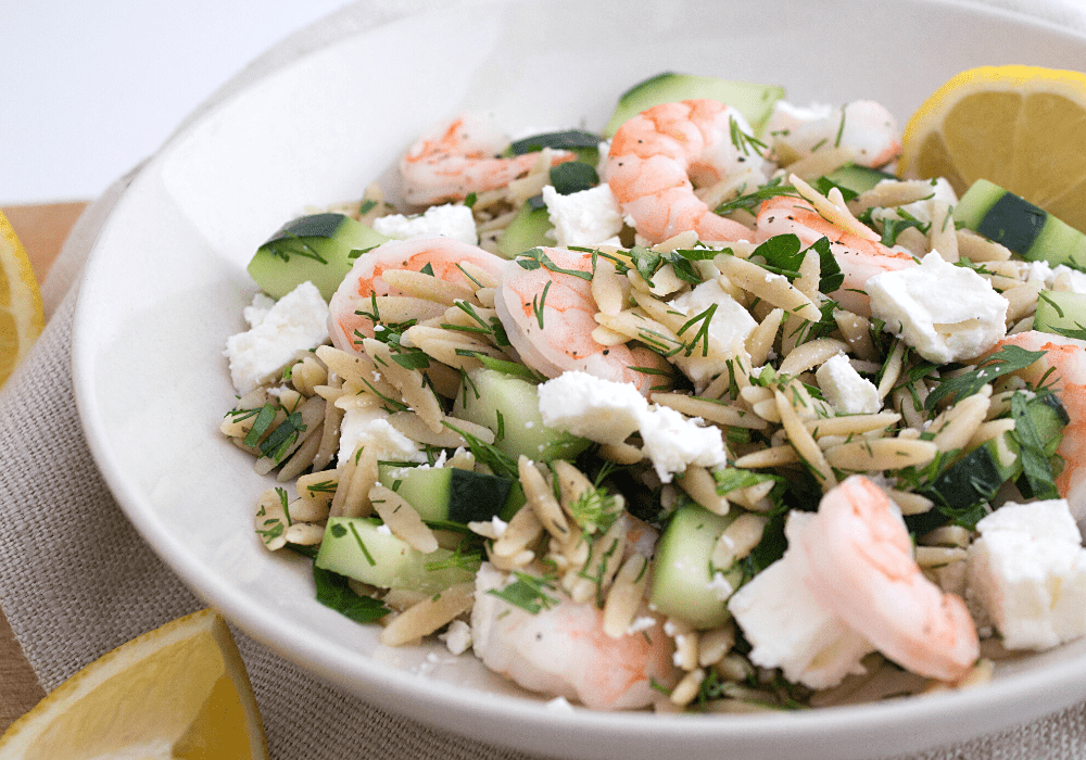 greek orzo salad with shrimp