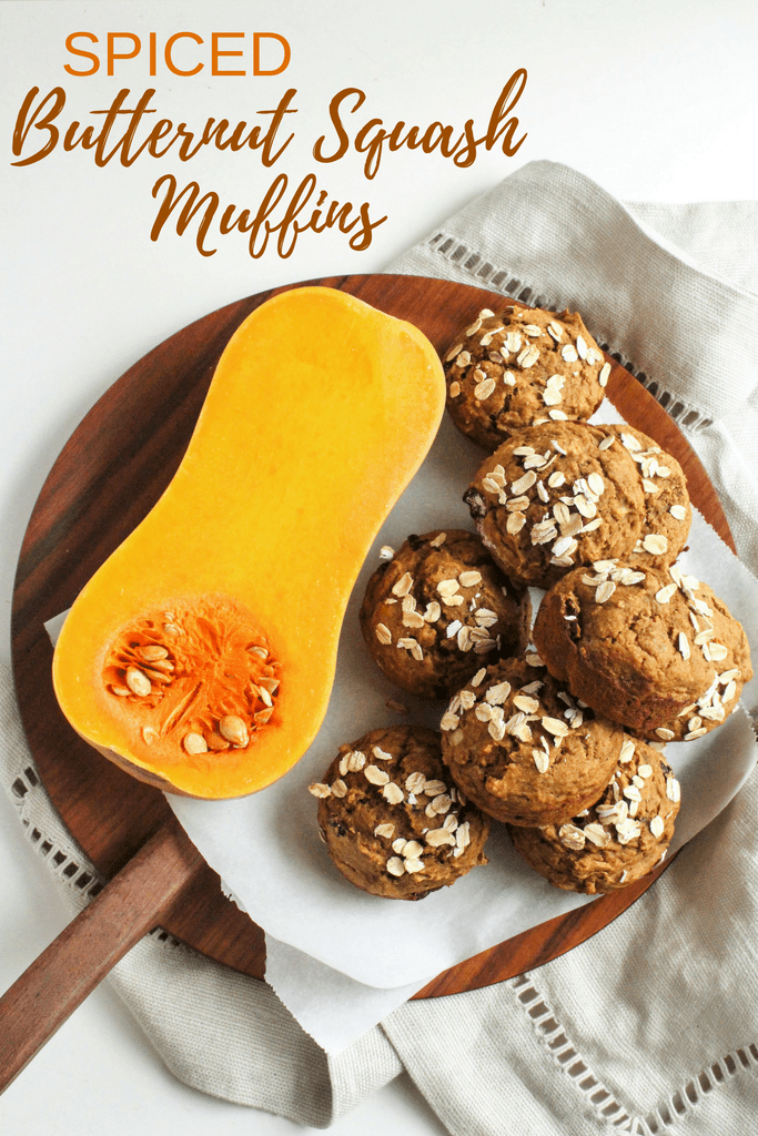 Spiced Butternut Squash Muffins on a wooden platter