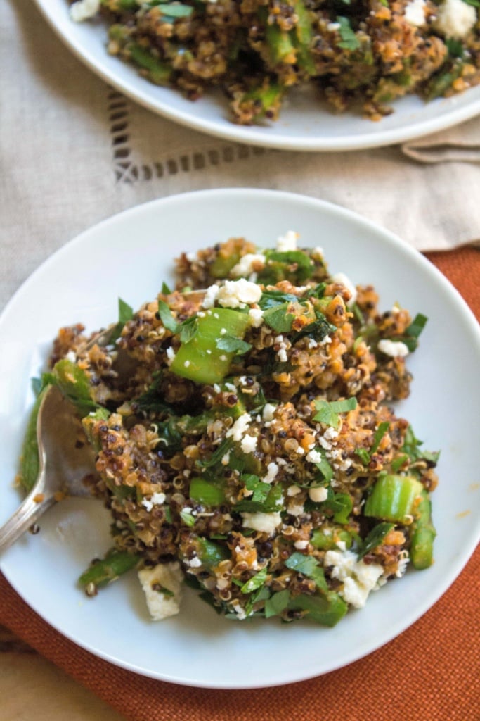 pumpkin and veggie quinoa on a white plate