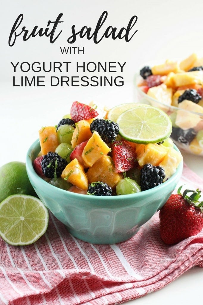 Yogurt Fruit Salad with Honey Lime Dressing in a bowl