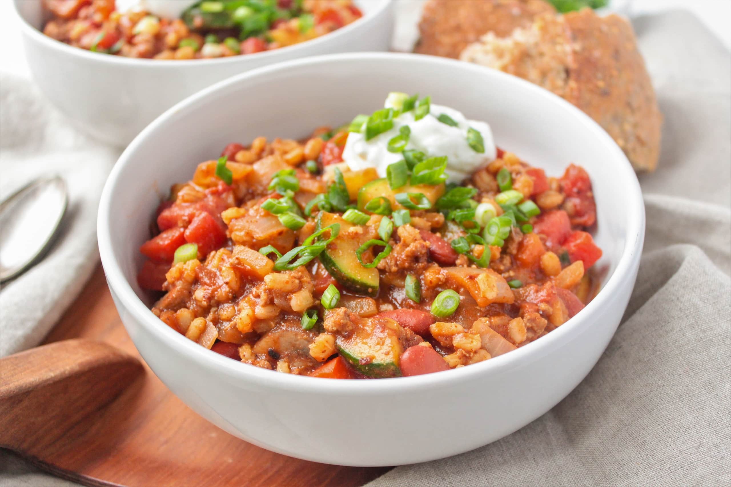 Turkey, Veggie, & Barley Chili Healthy Weeknight Recipe