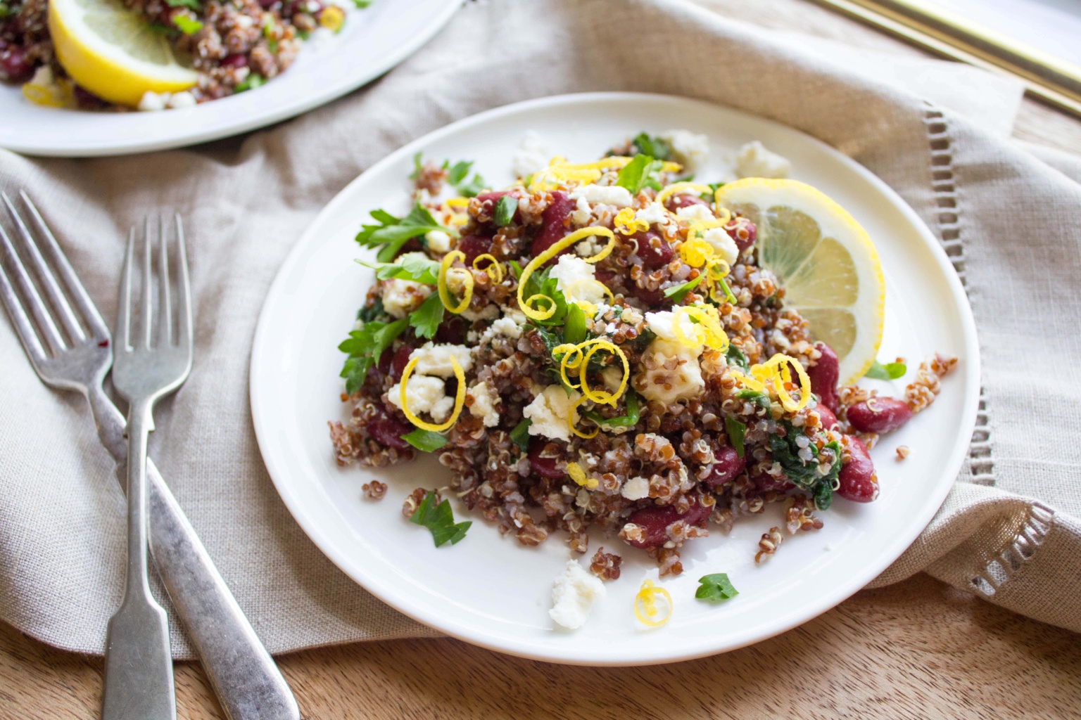 Quick Lemony Quinoa Salad with Spinach, Feta & Kidney Beans