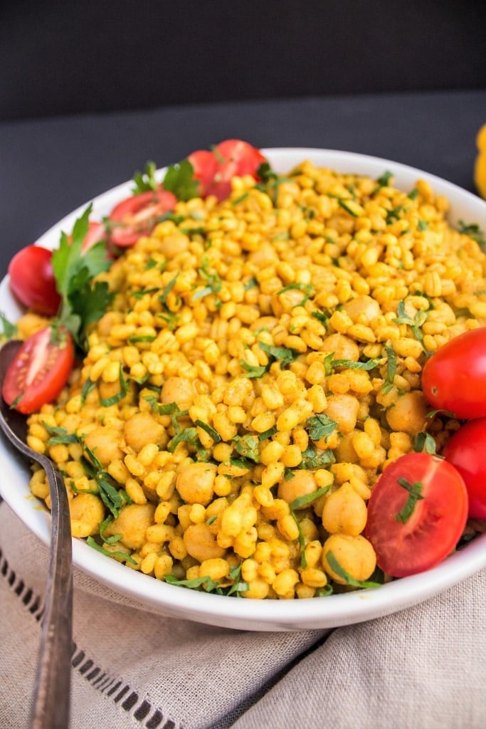 curried chickpea salad with barley