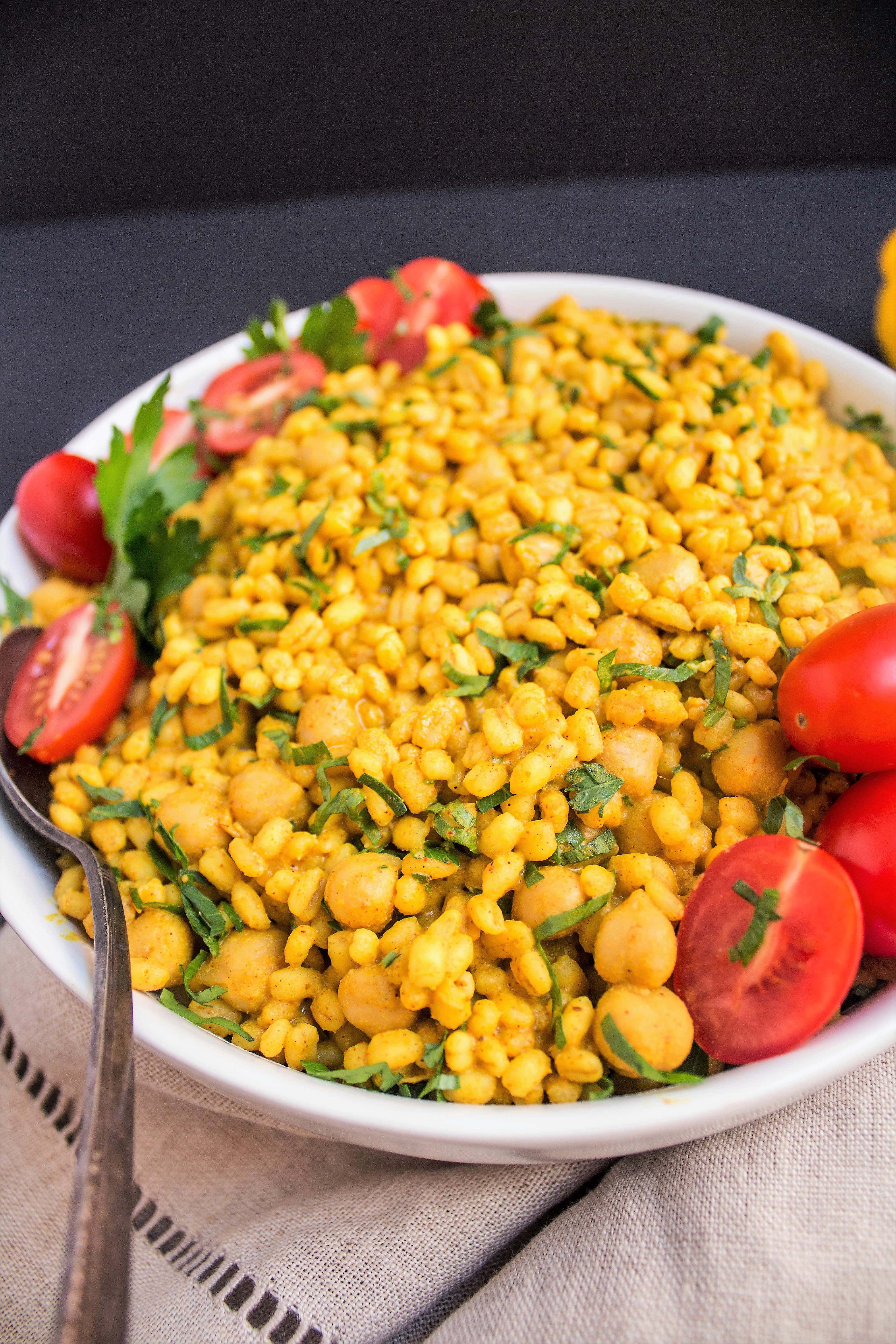 Curried Barley Chickpea Salad food