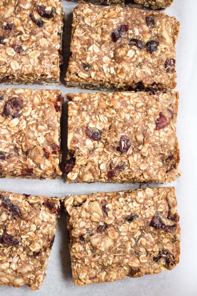 sliced granola bars on parchment paper