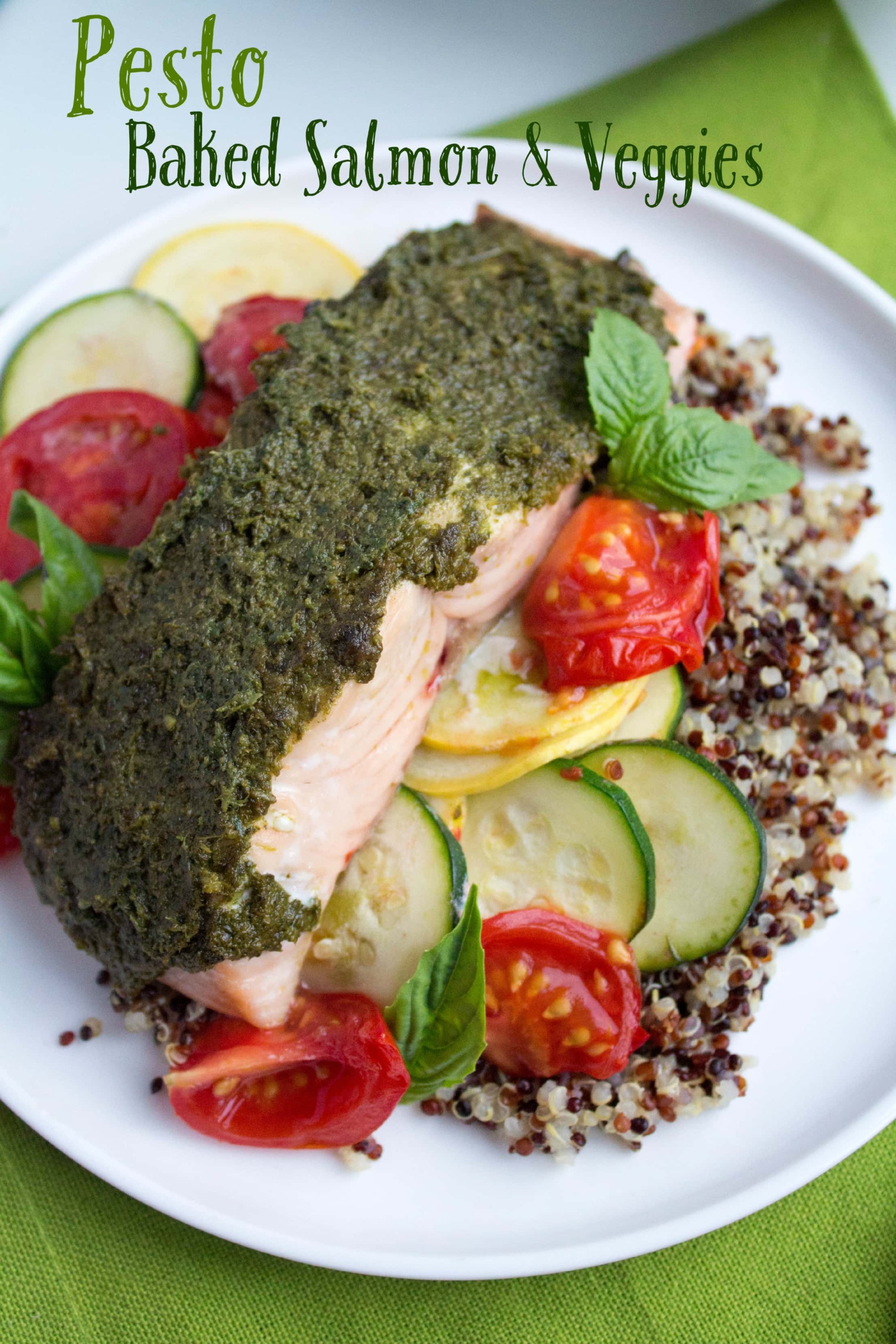 Baked Pesto Salmon with Veggies food