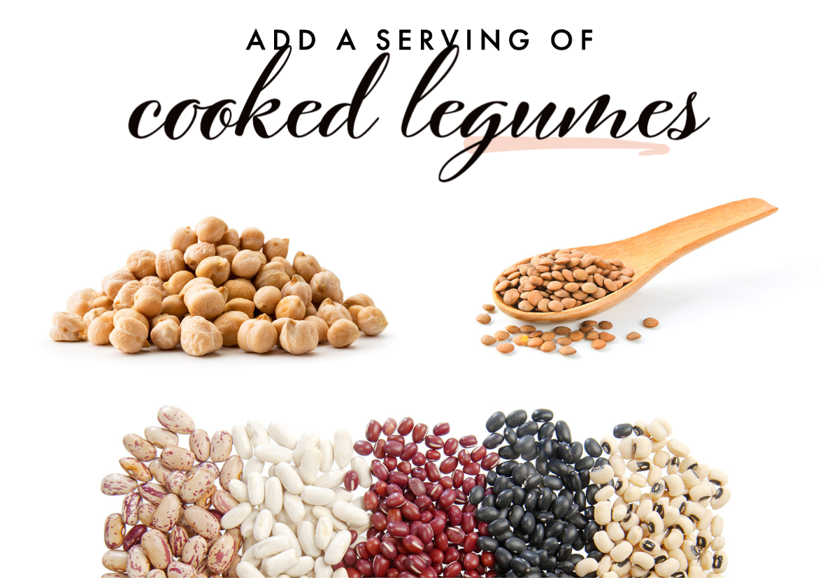 servings of cooked legumes: chickpeas, lentils, and beans