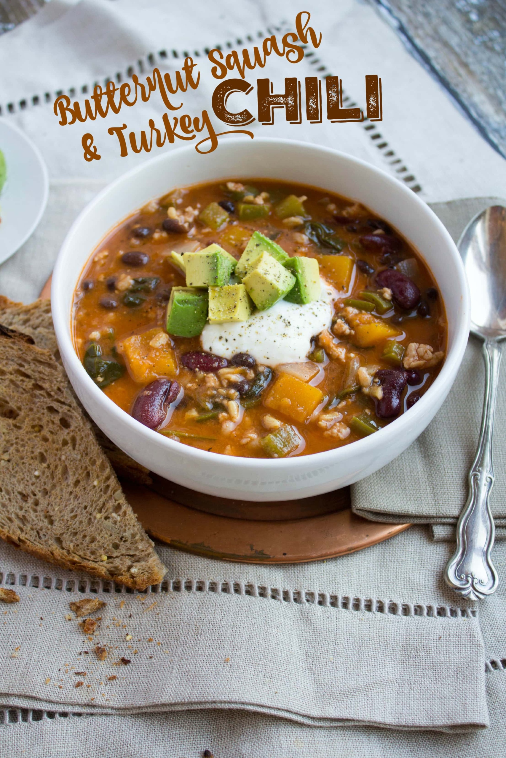 Butternut Squash Turkey Chili Healthy Dinner Recipe for Fall/Winter