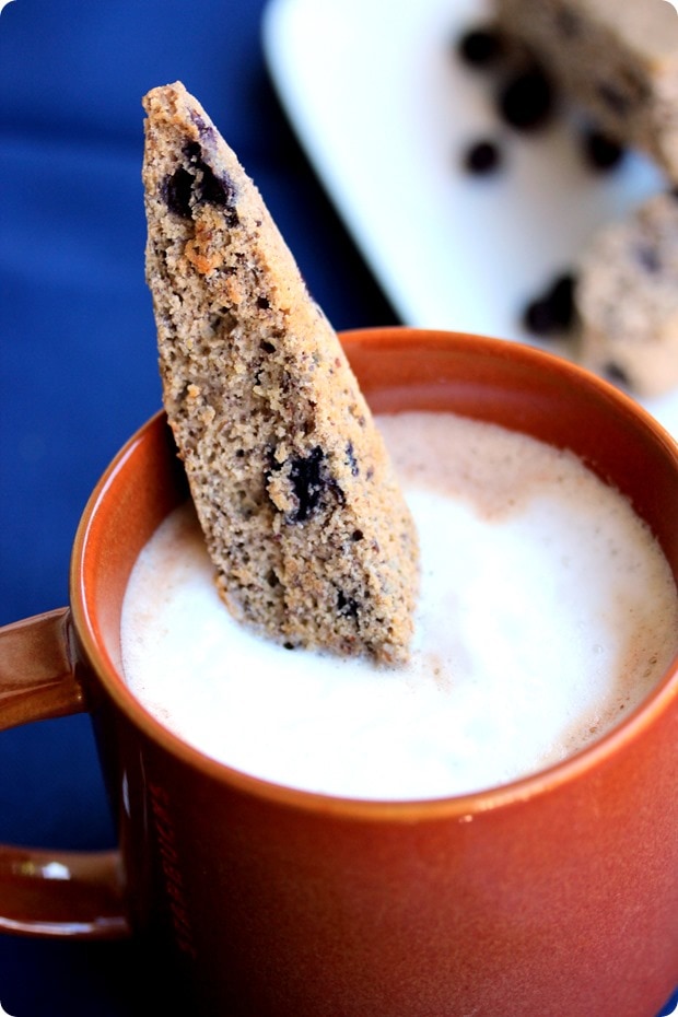 wild blueberry biscotti with a latte