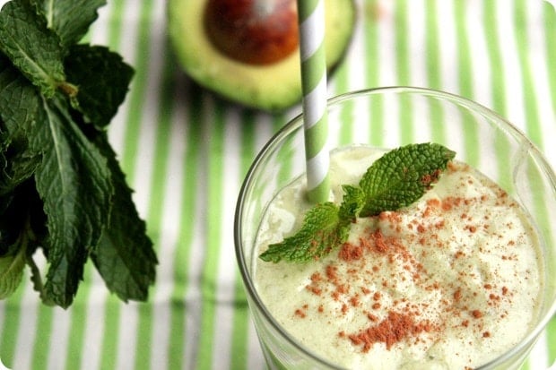 healthy shamrock shake recipe with mint, avocado, and banana