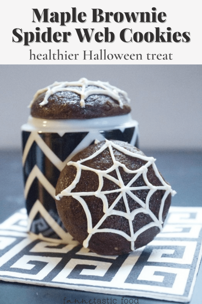 Halloween maple brownie cookies with spiderweb icing