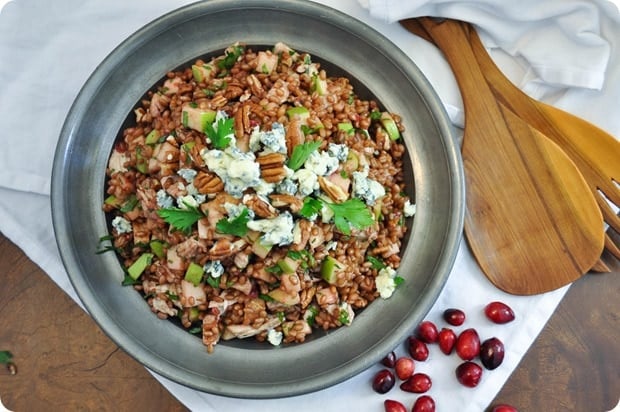 wheat berry salad with leftover turkey and cranberries