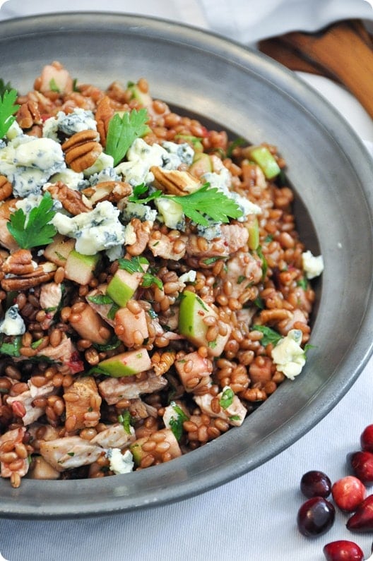 wheat berry salad with leftover turkey and cranberry vinaigrette