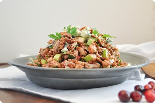 wheat berry salad with leftover turkey cranberry vinaigrette thanksgiving recipe