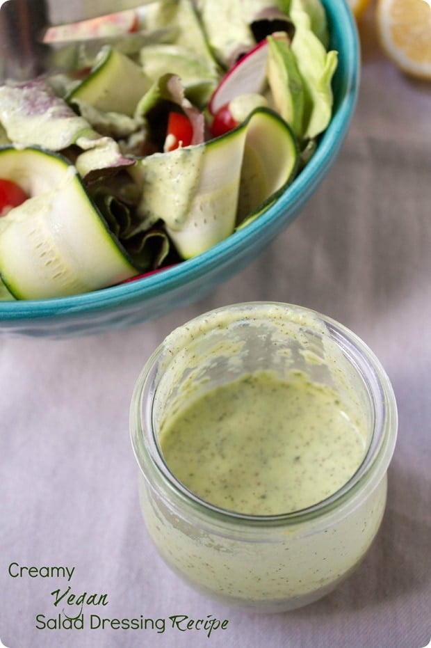 Creamy Vegan Green Goddess Dressing in a mason jar