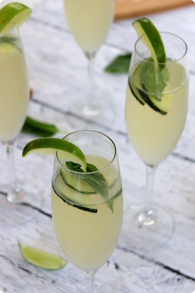 Cucumber Lime Basil Prosecco Spritzer Recipe Summer Cocktail