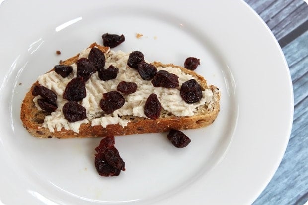 toast with white bean mash and tart cherries