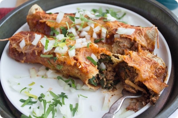 vegetarian walnut mushroom enchiladas on a plate