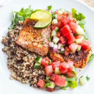 roasted salmon with quinoa and watermelon salsa