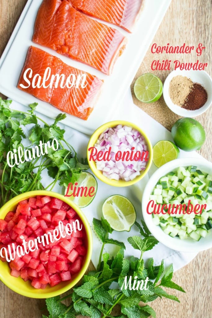 watermelon salsa and roasted salmon ingredients