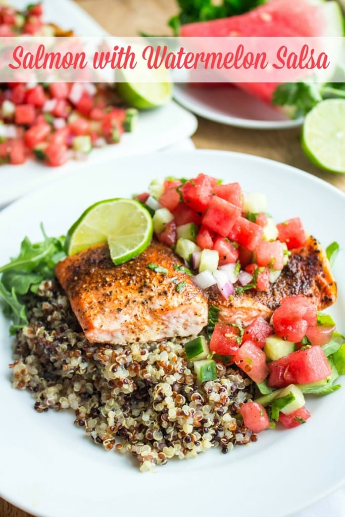 roasted salmon with watermelon salsa on top