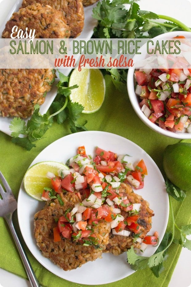 canned salmon patties with brown rice and fresh salsa