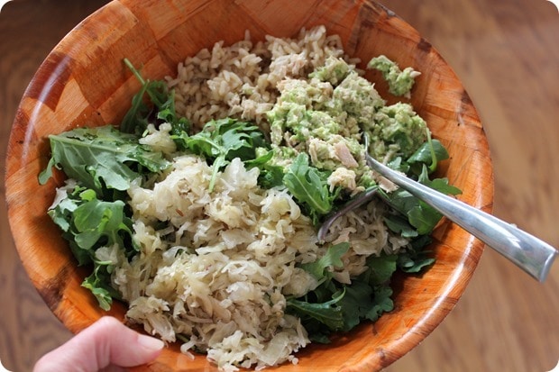 tuna sauerkraut brown rice bowl