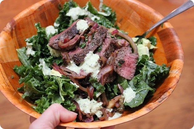 kale salad with steak