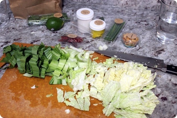 sunbasket meal kit ingredients on the counter being prepared