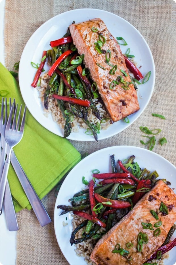 sheet pan asian salmon and veggies with maple ginger soy glaze recipe