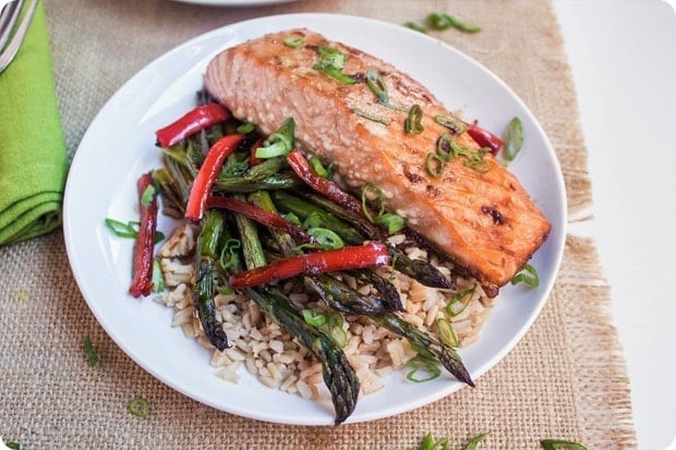 sheet pan maple glazed salmon dinner