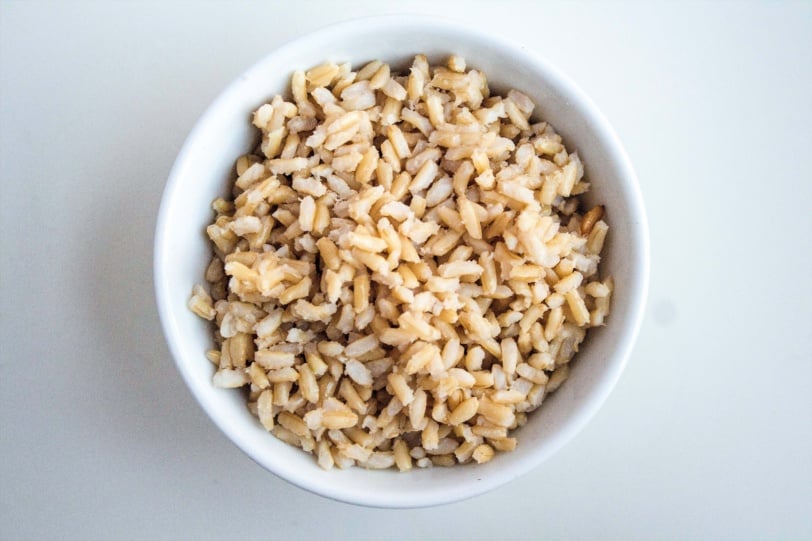 cooked brown rice in a bowl