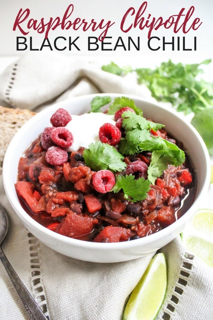 vegan black bean chili with raspberries