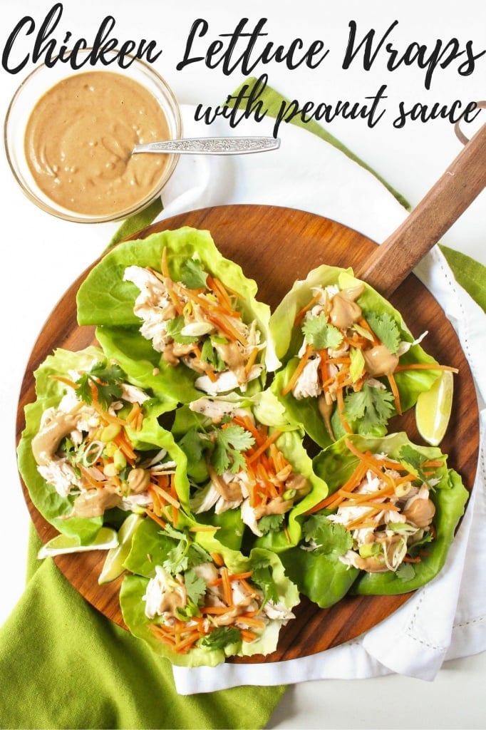 shredded Chicken Lettuce Wraps with Thai Peanut Sauce