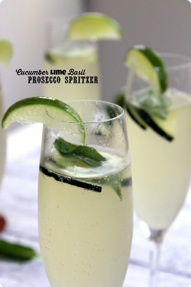 healthy labor day recipes - cucumber lime basil prosecco spritzer