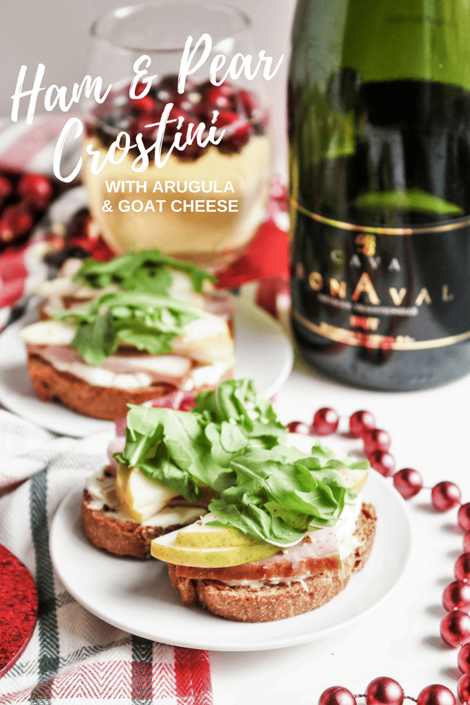 Goat Cheese Crostini with Ham & Pear