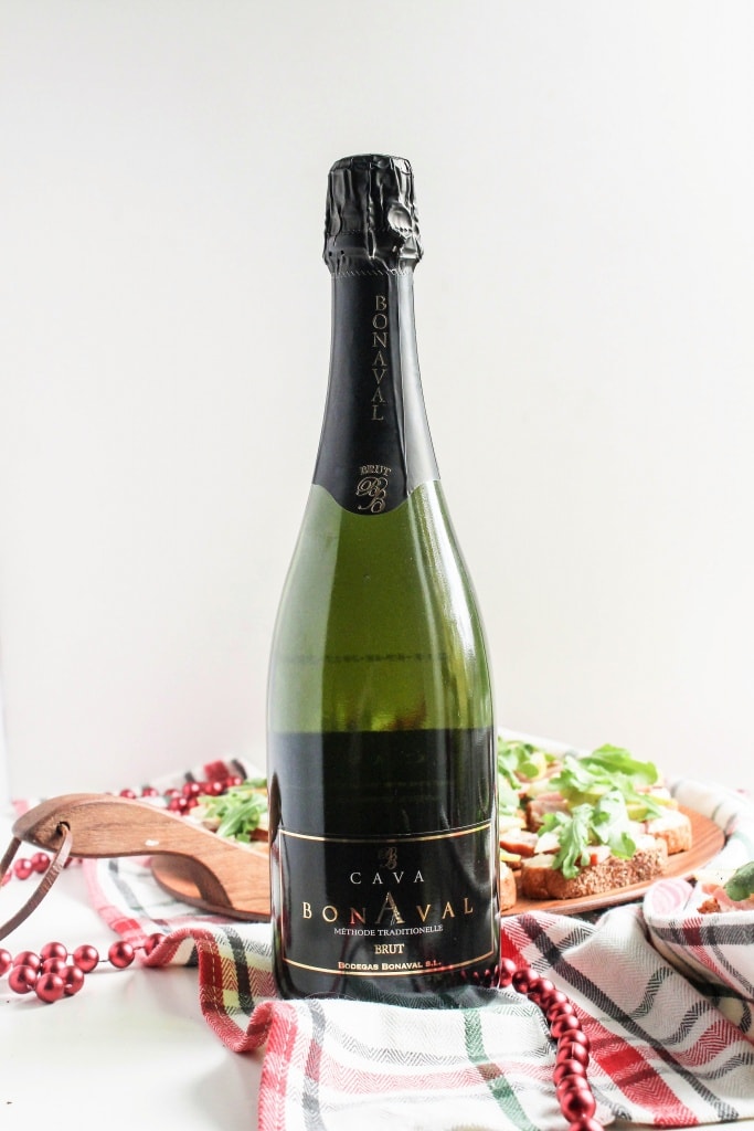 bottle of Aldi's Bonaval Cava Brut sparkling wine
