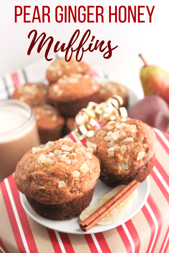 pear breakfast muffins with candied ginger on top