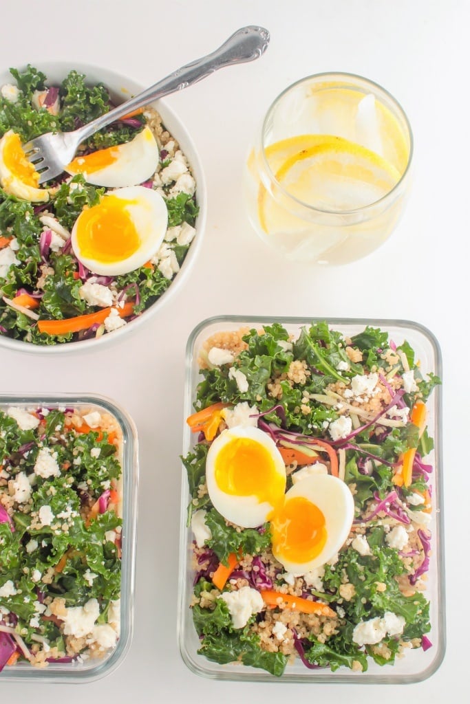 Kale and Quinoa Salad with Soft Boiled Eggs - easy make ahead meal prep lunch from @fannetasticfood