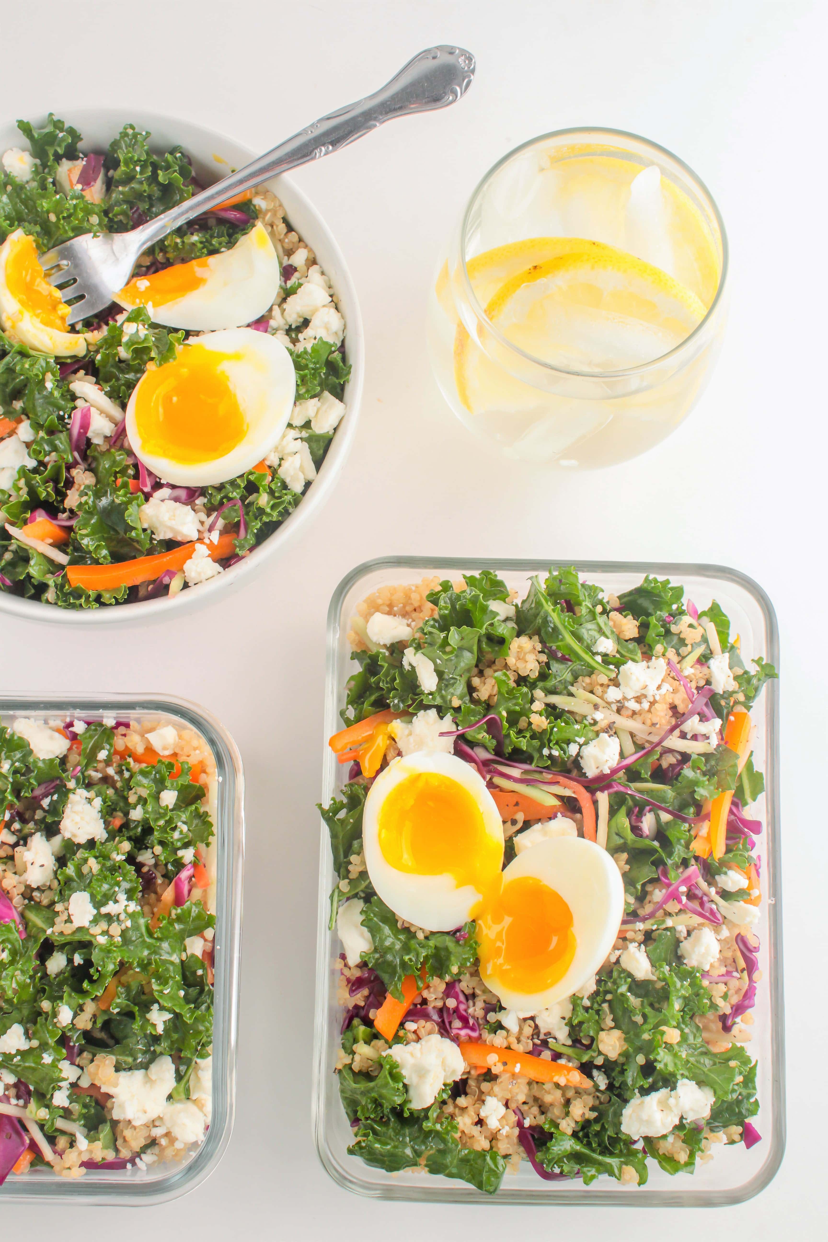 Kale and Quinoa Salad with Soft Boiled Eggs food