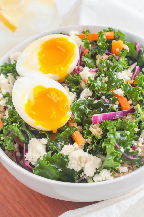 Kale and Quinoa Salad with Soft Boiled Eggs Easy Lunch Recipe