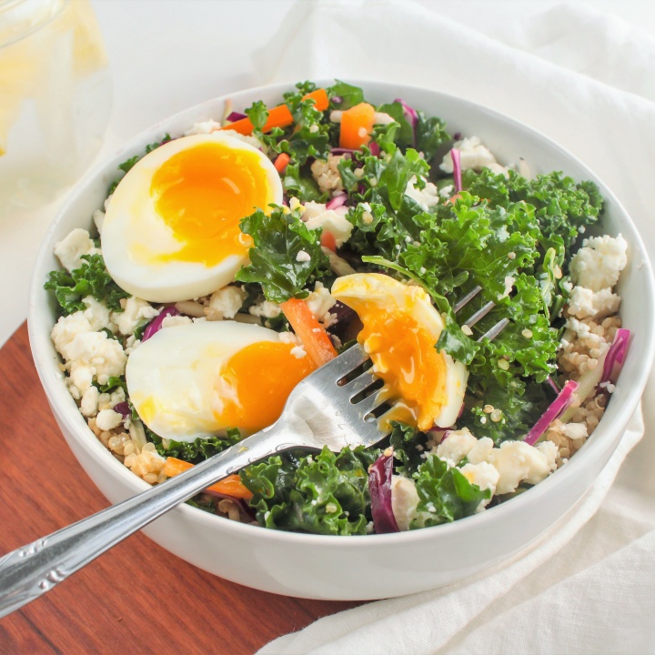 Kale and Quinoa Salad with Soft Boiled Eggs Easy Lunch Recipe