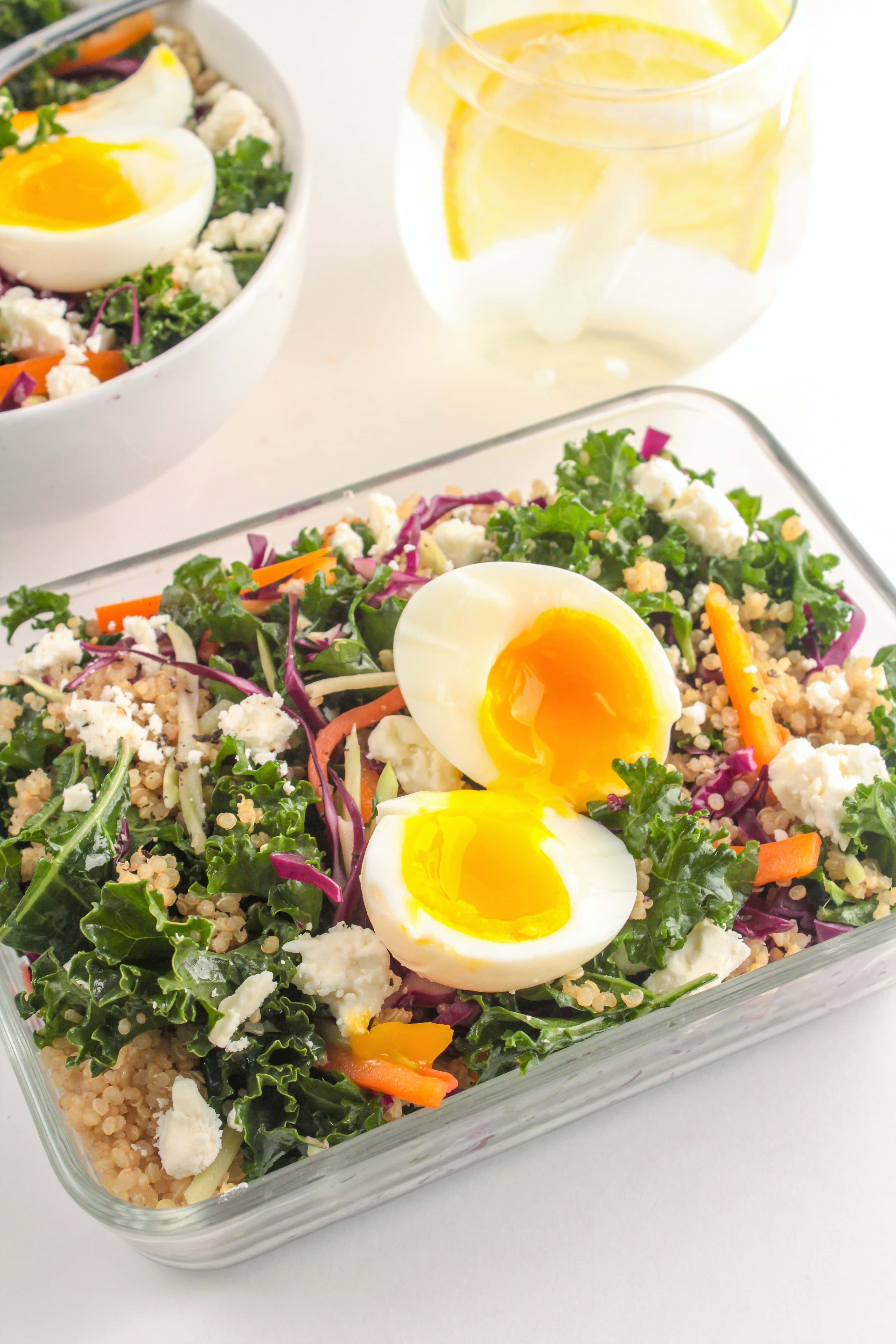 Kale and Quinoa Salad with Soft Boiled Eggs food