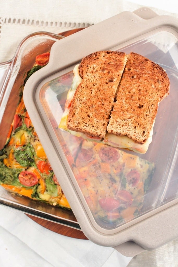 vegetarian breakfast sandwiches in a baking dish